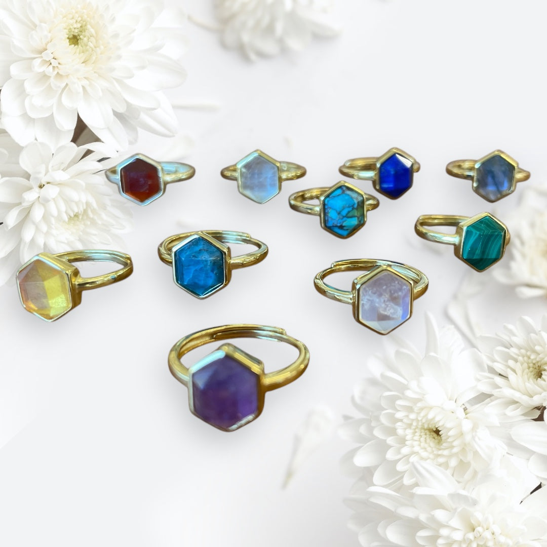 Bague Argent 925 Hexagonale plaqué or