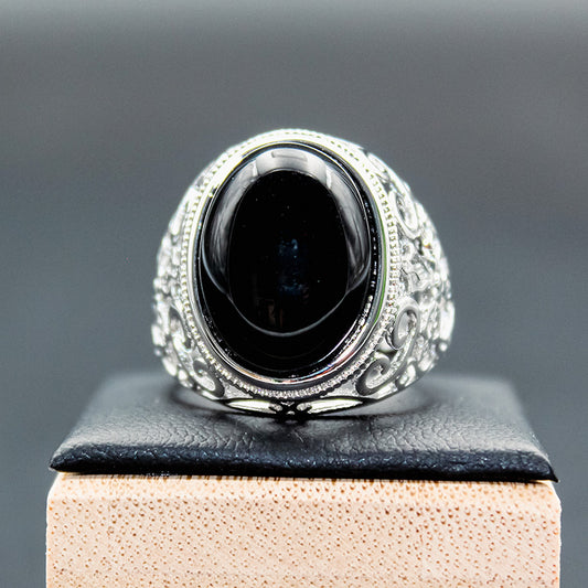 Bague acier inoxydable - OBSIDIENNE