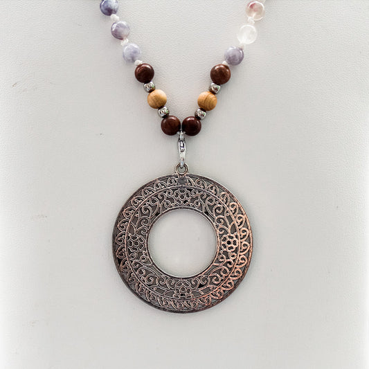 Mala - BOIS DE SANTAL et AGATE pendentif mandala