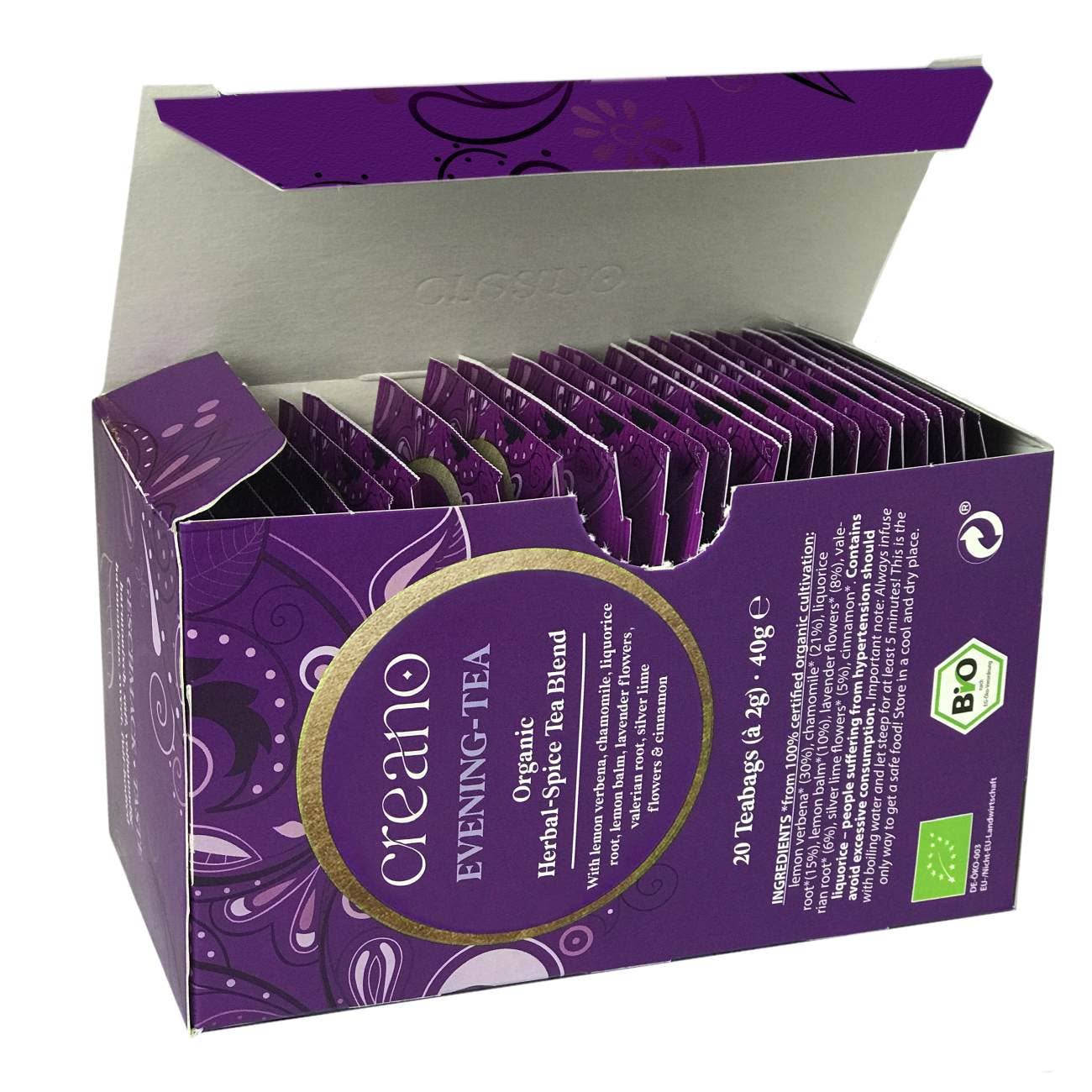Sachet  thé biologique pour la soirée Creano