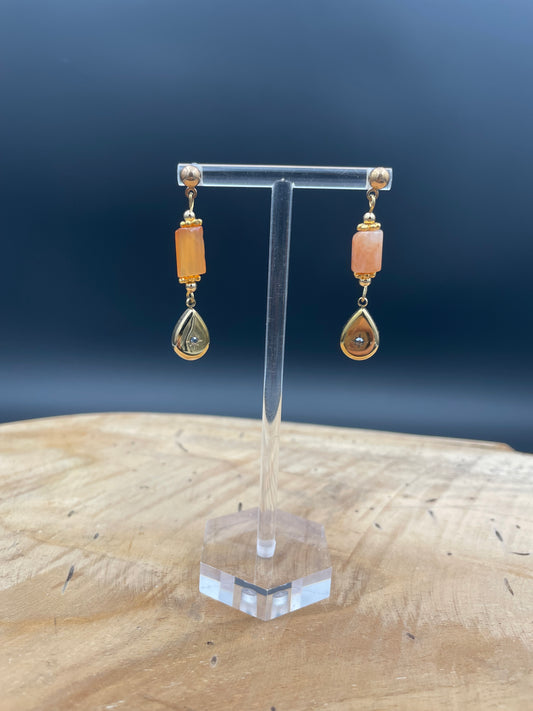 Boucles d'oreilles acier inoxydable -calcite orange