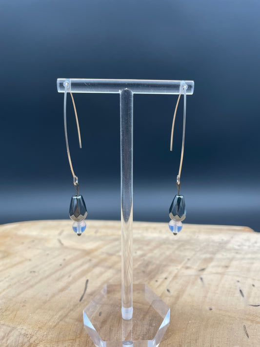 Boucles d'oreilles acier inoxydable -hematite , pierre de lune