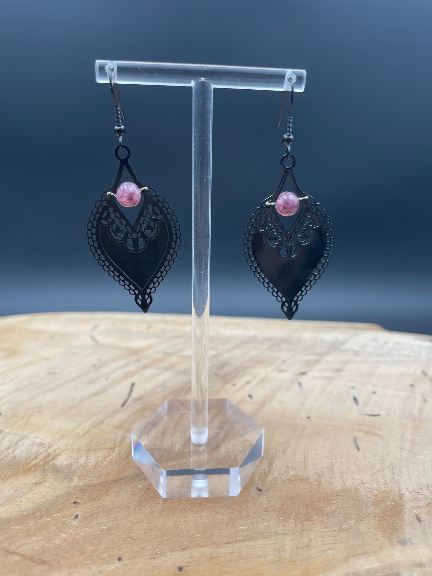 Boucles d'oreilles acier inoxydable -lepidolite