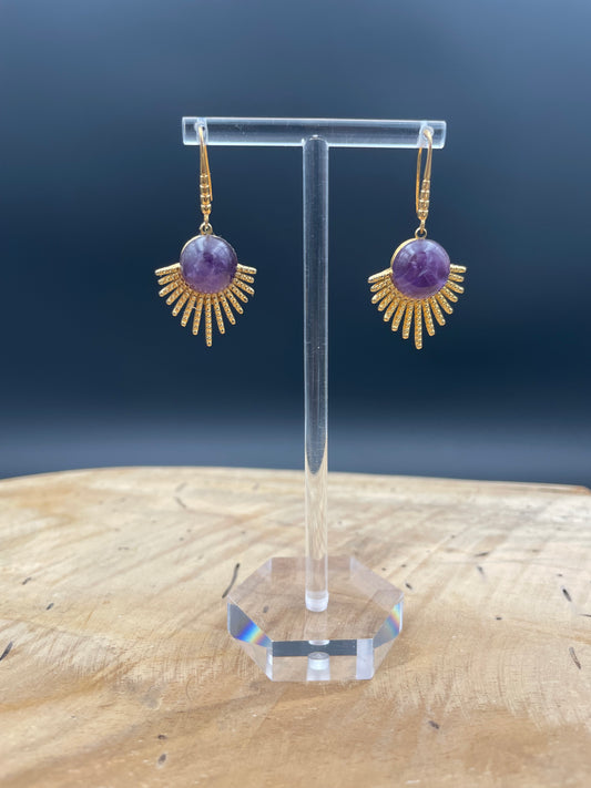 Boucles d'oreilles acier inoxydable -amethyste