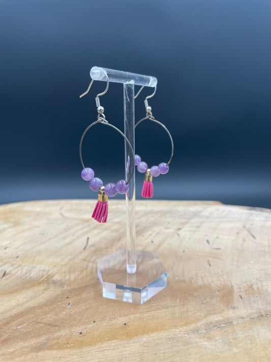 Boucles d'oreilles acier inoxydable -améthyste