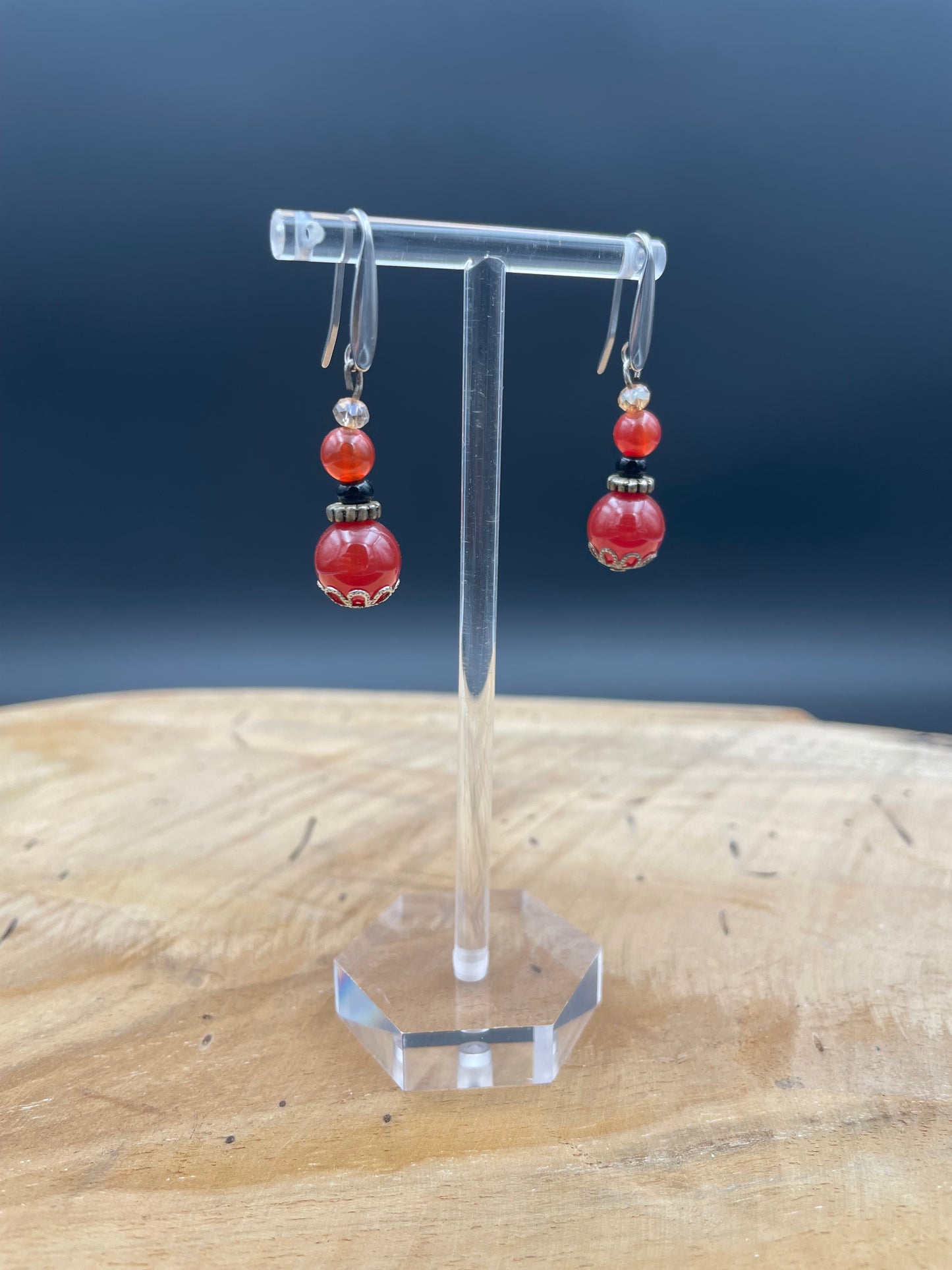 Boucles d'oreilles acier inoxydable -cornaline