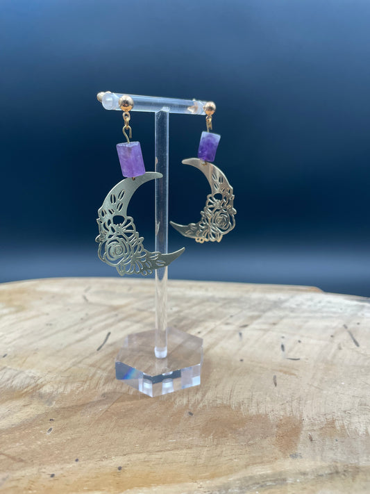 Boucles d'oreilles acier inoxydable -amethyste