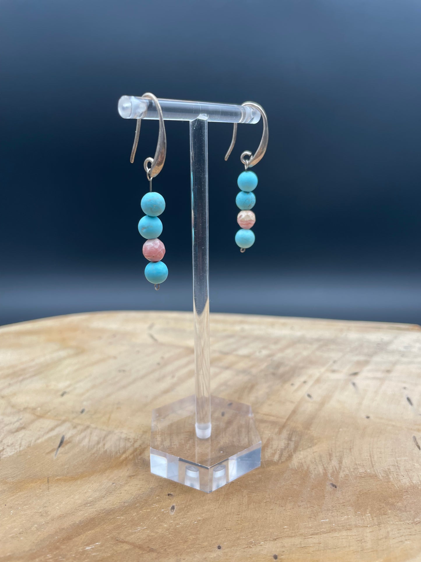 Boucles d'oreilles acier inoxydable -turquoise et rhodochrosite