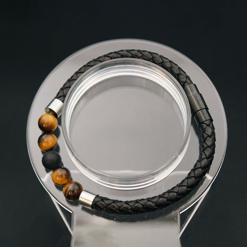 Bracelet - OEIL DE TIGRE ET CUIR