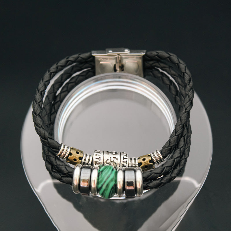 Bracelet - MALACHITE ET CUIR